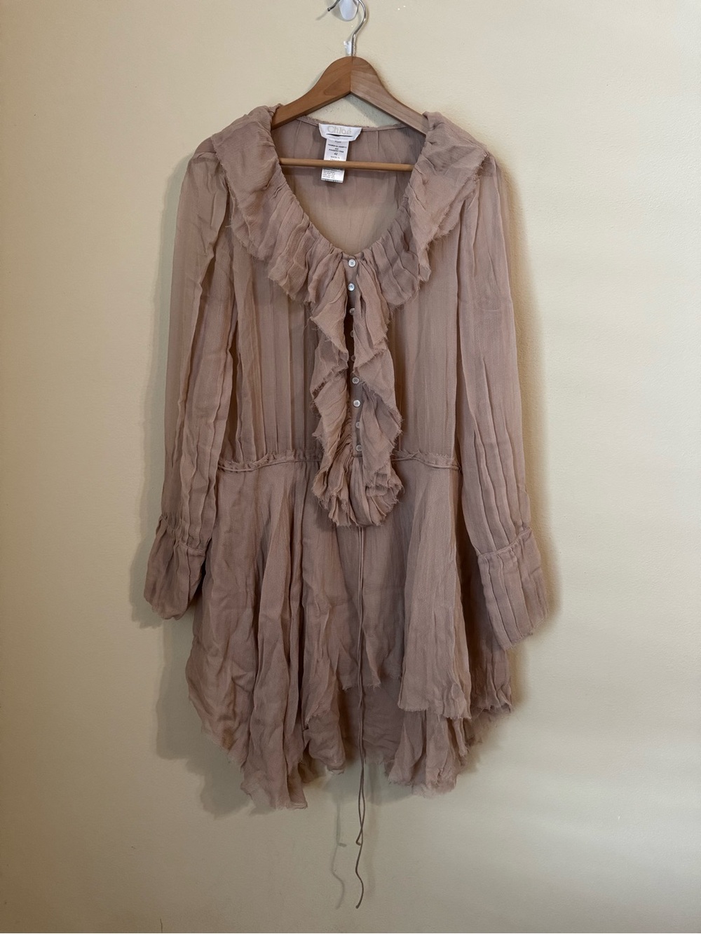 Chloe Silk Ruffled Mini Dress Powdery Pink 42 - Picture 1 of 7